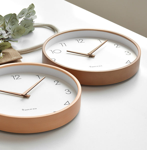 Minimalist Wooden Numbers Wall Clock - Dark & Light Wood - 25cm, 30cm