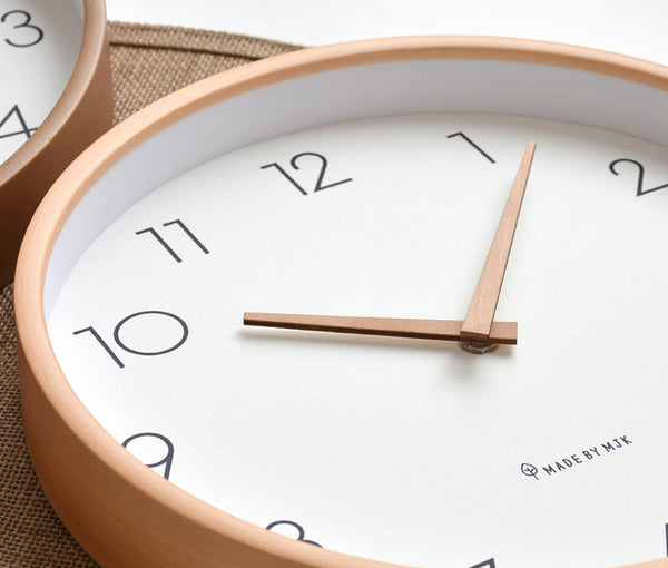 Minimalist Wooden Numbers Wall Clock - Dark & Light Wood - 25cm, 30cm