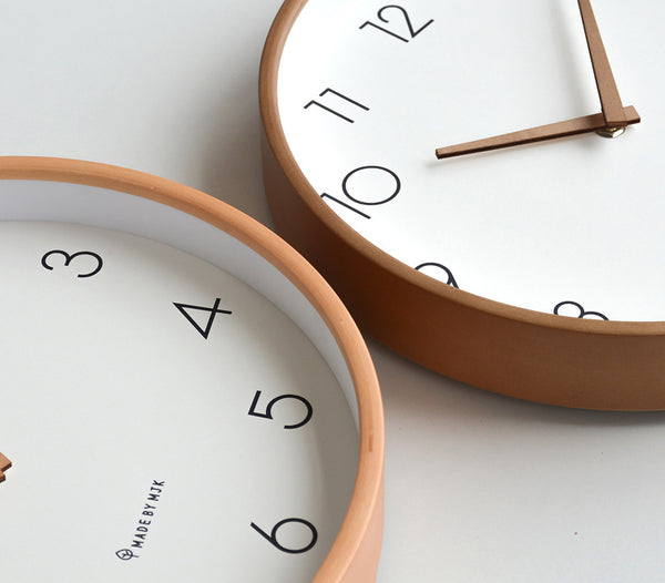 Minimalist Wooden Numbers Wall Clock - Dark & Light Wood - 25cm, 30cm