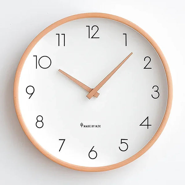 Minimalist Wooden Numbers Wall Clock - Dark & Light Wood - 25cm, 30cm
