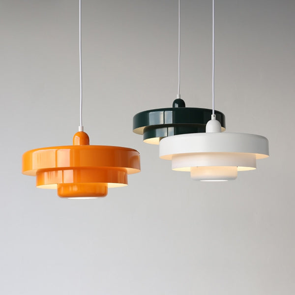 Mid Century Modern Tiered Pendant Lights - Orange, Green & White