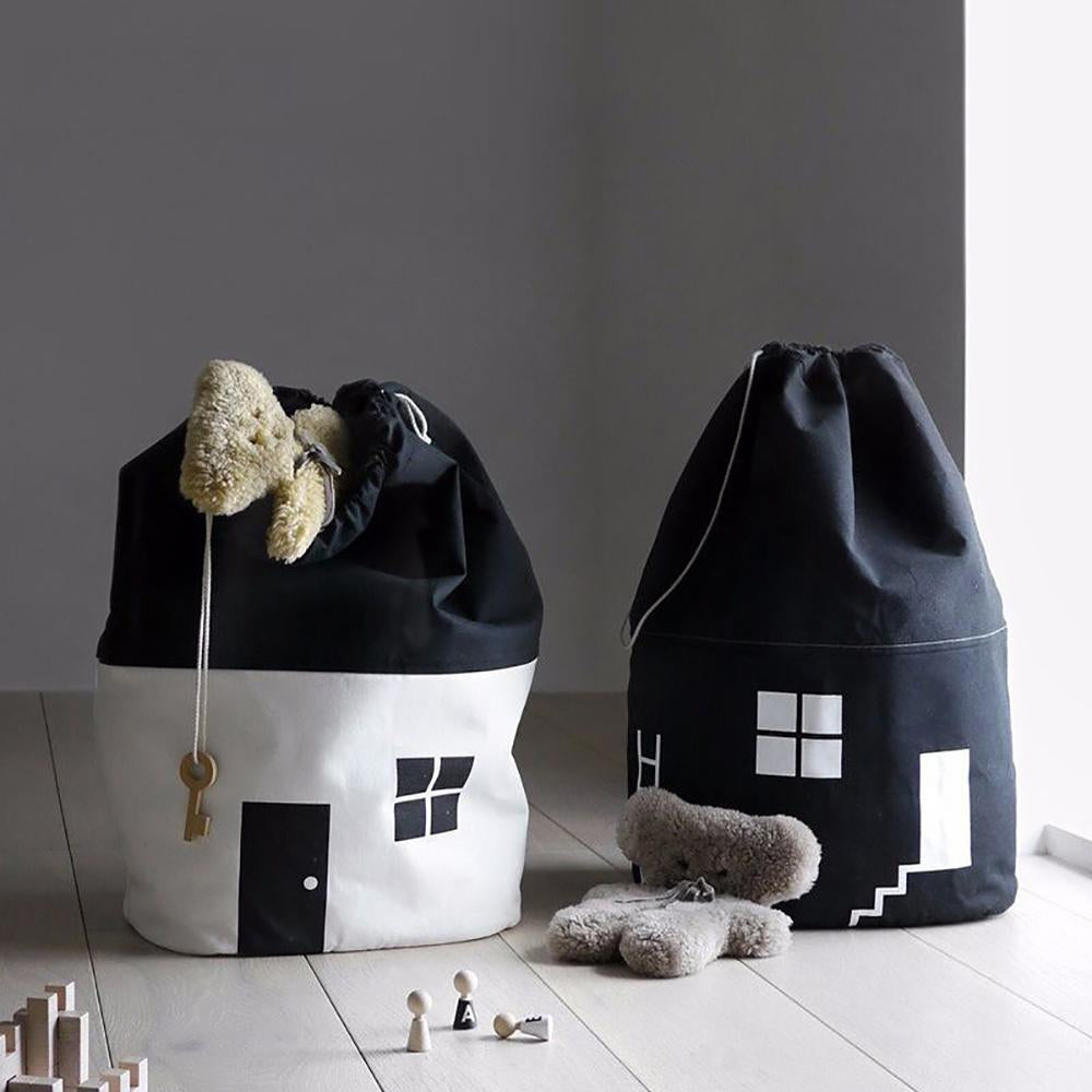 Childrens Cotton Canvas Toy Storage Bags Black White Make