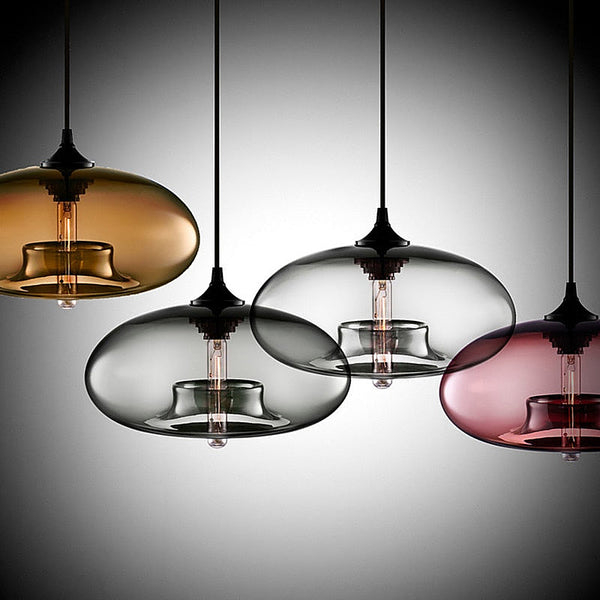Contemporary Coloured Glass Oval Pendant Lights -