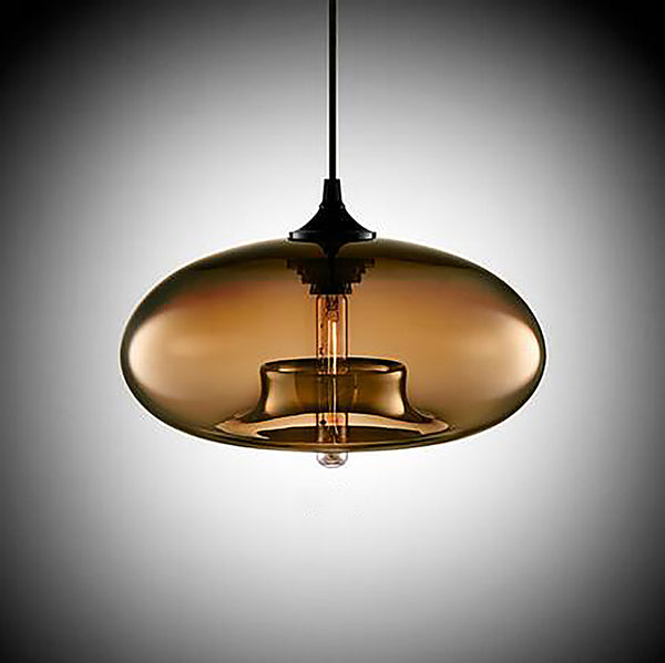 Contemporary Coloured Glass Oval Pendant Lights - Brown
