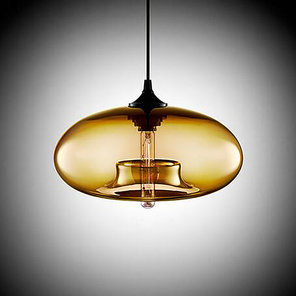 Contemporary Coloured Glass Oval Pendant Lights - Orange