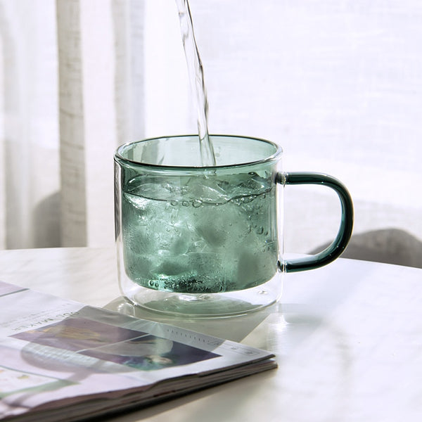 Modern double wall coloured glass tea and coffe mugs