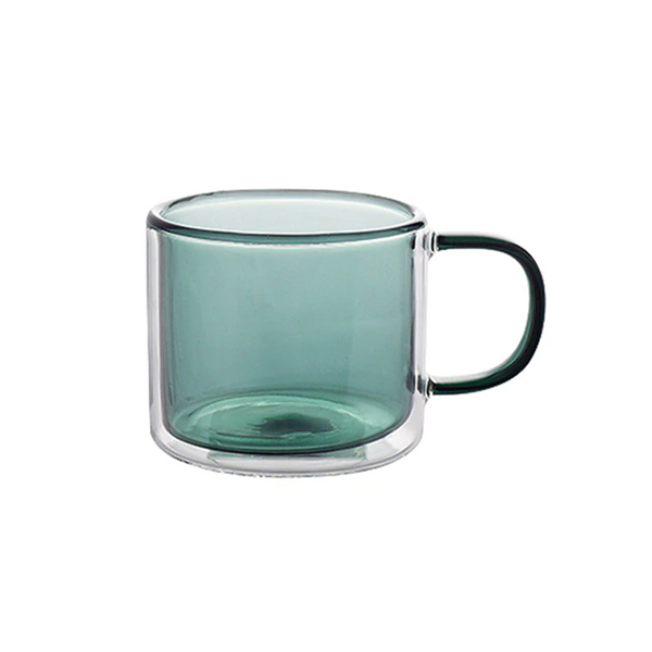 Modern double wall coloured glass tea and coffe mugs - green
