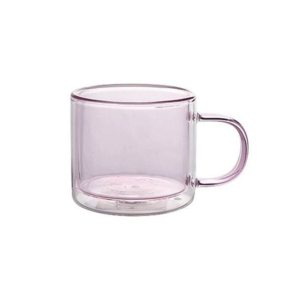 Modern double wall coloured glass tea and coffe mugs - pink