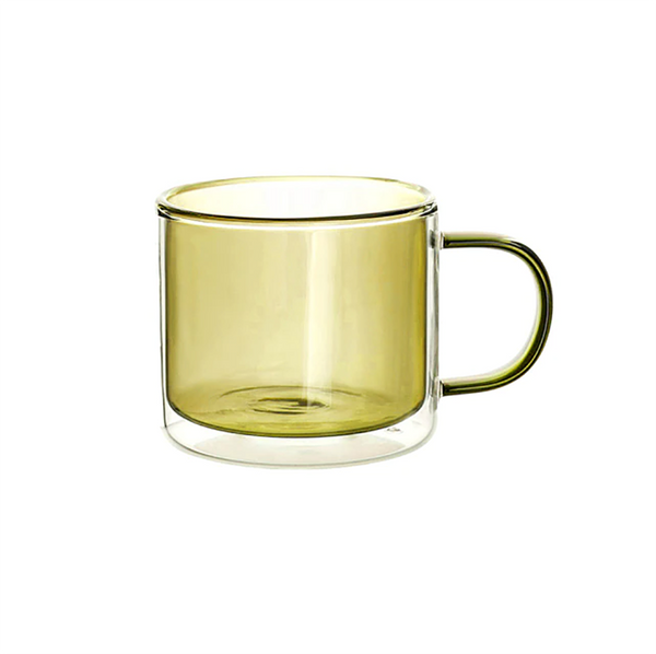 Modern double wall coloured glass tea and coffe mugs - yellow