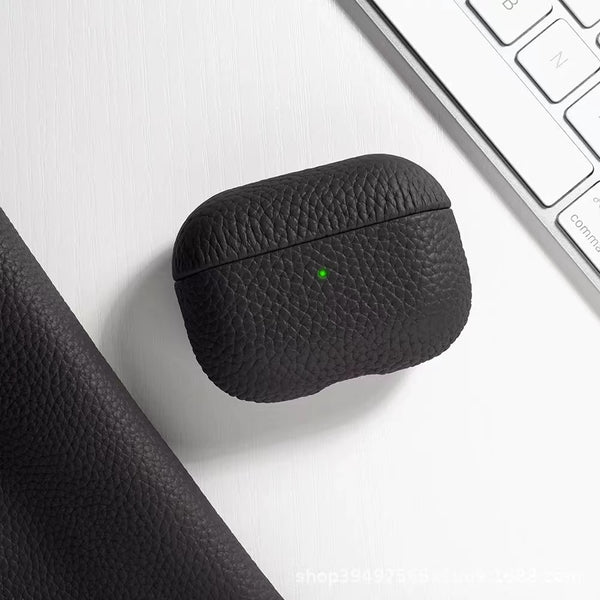 AirPods Pro 2 & AirPods Pro 3 premium grain leather case / cover - blue, pink, orange, black, green, yellow, beige, brown, burgundy