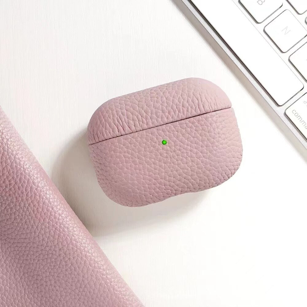 AirPods Pro 2 & AirPods Pro 3 premium grain leather case / cover - blue, pink, orange, black, green, yellow, beige, brown, burgundy