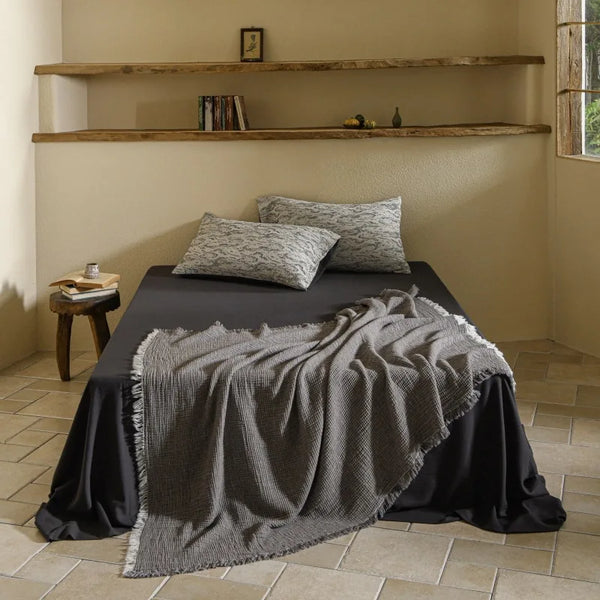 Bianche Neutral Colour Tassel Cotton Linen Throws - Medium & Large