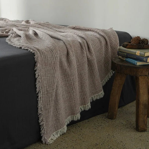 Bianche Neutral Colour Tassel Cotton Linen Throws - Medium & Large