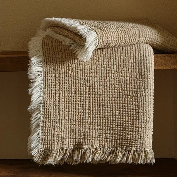 Bianche Neutral Colour Tassel Cotton Linen Throws - Medium & Large