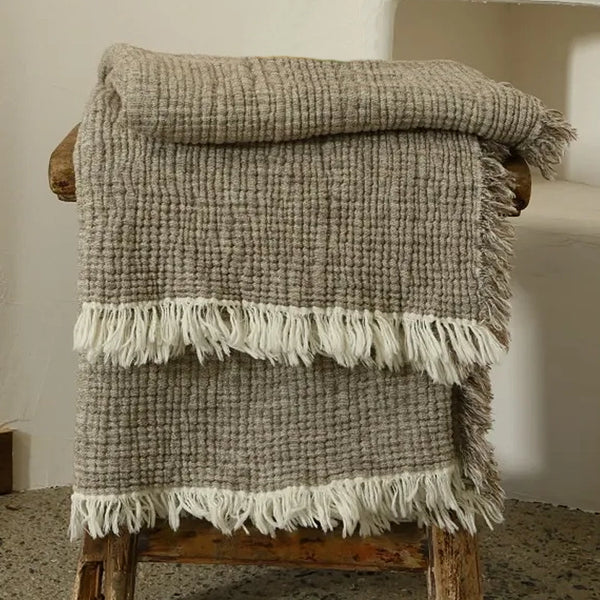 Bianche Neutral Colour Tassel Cotton Linen Throws - Medium & Large