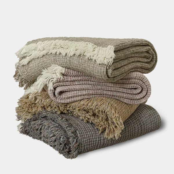 Bianche Neutral Colour Tassel Cotton Linen Throws - Medium & Large