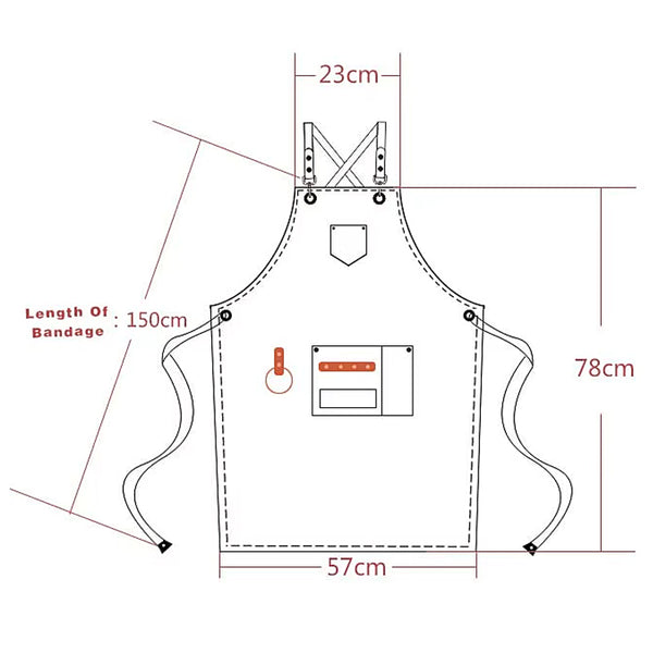 Canvas chefs apron with leather straps, loop, pockets - Grey, Blue, Green, Brown