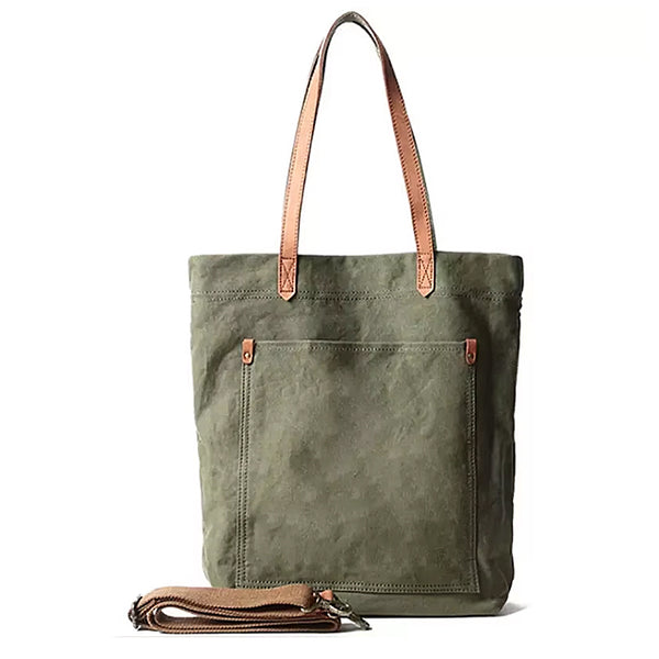 Canvas and leather premium shopper tote bag - Grey, Khaki, Green
