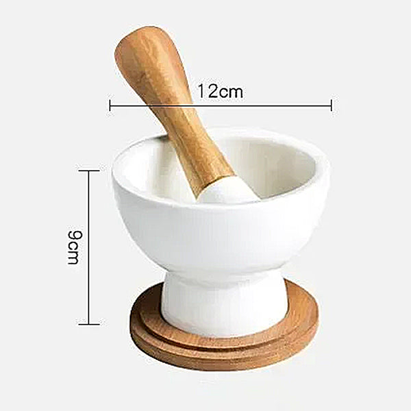 White Ceramic & Wood Pestle & Mortars - Small & Large