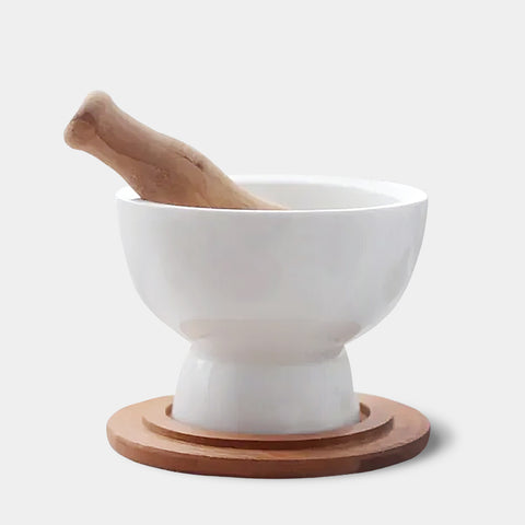 White Ceramic & Wood Pestle & Mortars - Small & Large