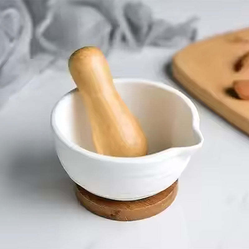 White Ceramic & Wood Pestle & Mortars - Small & Large