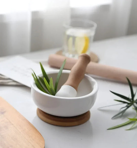 White Ceramic & Wood Pestle & Mortars - Small & Large