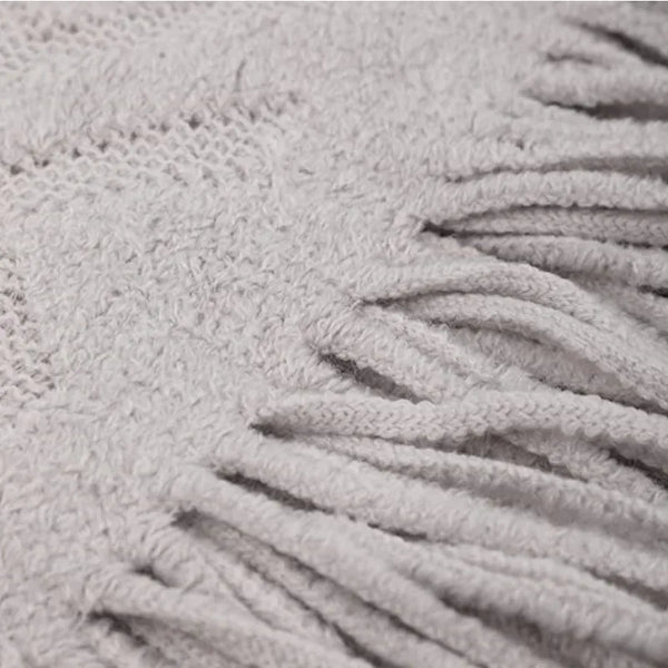 Neutral Colour Diamond Tassel Soft Throws - Grey, Caramel, Beige - Small & Large