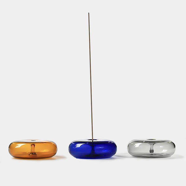 Colour Glass Incense Holders - Orange, Blue, Grey & Clear