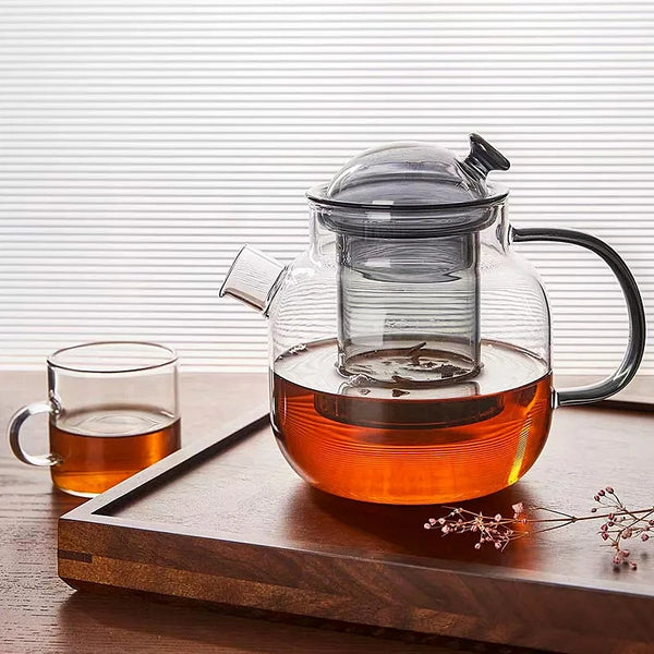 Contemporary Clear & Grey Glass Teapot - 680ml