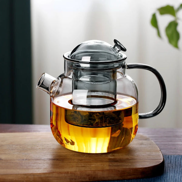 Contemporary Clear & Grey Glass Teapot - 680ml