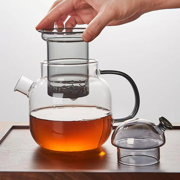 Contemporary Clear & Grey Glass Teapot - 680ml