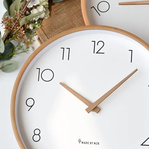 Minimalist Wooden Numbers Wall Clock - Dark & Light Wood - 25cm, 30cm