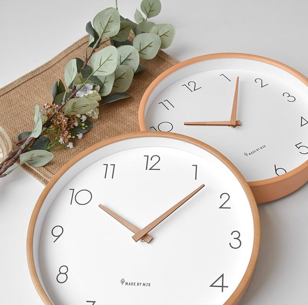 Minimalist Wooden Numbers Wall Clock - Dark & Light Wood - 25cm, 30cm
