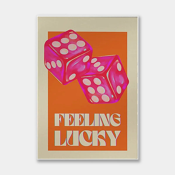 Feeling Lucky Canvas Art Print - 4 Sizes - Pink & Orange Dice Illustration