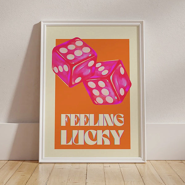 Feeling Lucky Canvas Art Print - 4 Sizes - Pink & Orange Dice Illustration