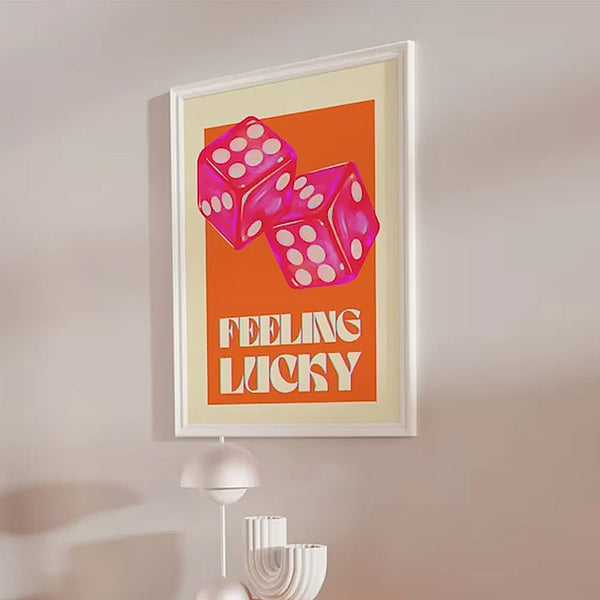 Feeling Lucky Canvas Art Print - 4 Sizes - Pink & Orange Dice Illustration