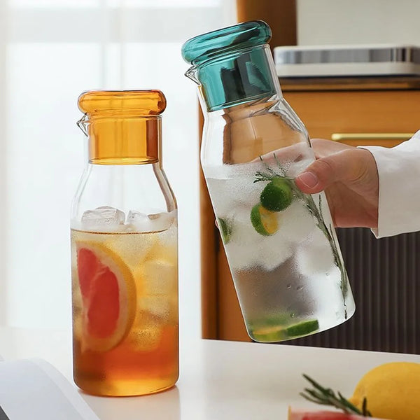Glass Bottle Carafe Set - 850ml - Blue, Green, Yellow & Grey