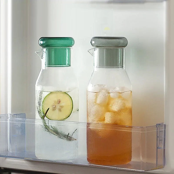 Glass Bottle Carafe Set - 850ml - Blue, Green, Yellow & Grey