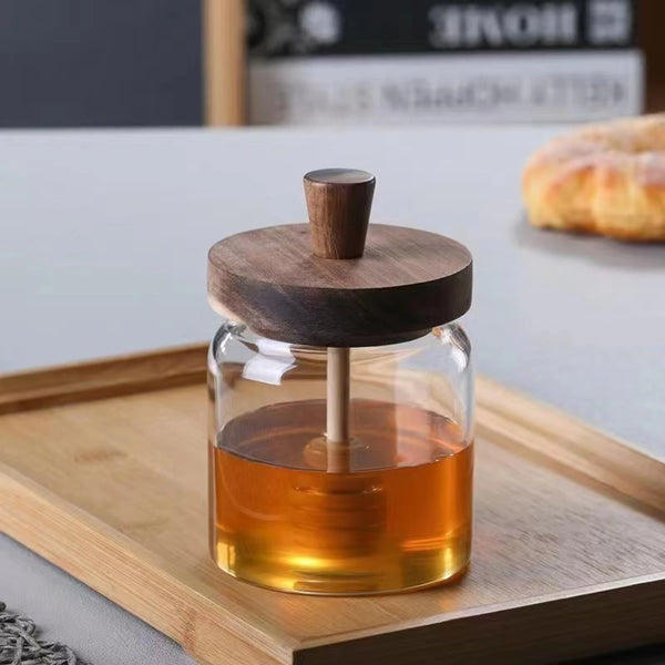Glass Honey Jar with Wooden Lid and Dipper