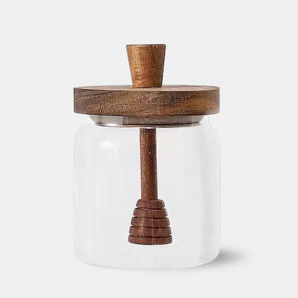 Glass Honey Jar with Wooden Lid and Dipper