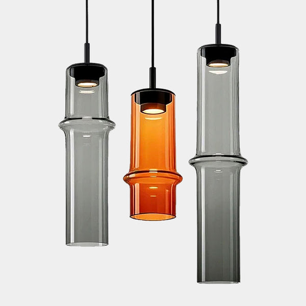 Glass Tube Pendant Lights - Orange & Grey - Small, Medium & Large