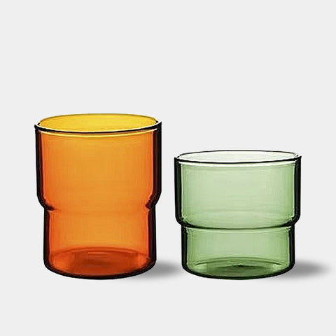 Mid Century Modern Retro Glass Tumblers - 2 Sizes - Orange, Green, Blue, Grey & Clear