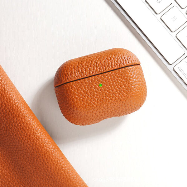 AirPods Pro 2 & AirPods Pro 3 premium grain leather case / cover - blue, pink, orange, black, green, yellow, beige, brown, burgundy