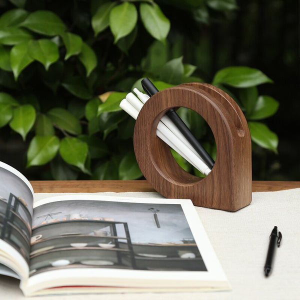 Wooden Contemporary O Pen Holder - Walnut