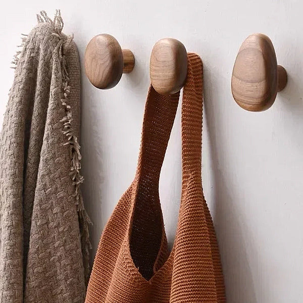 4 Piece Irregular Wooden Hook Set - Walnut & Beech