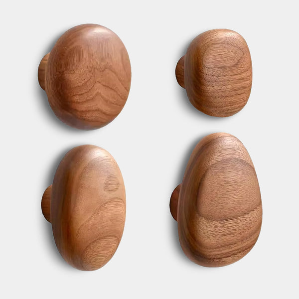 4 Piece Irregular Wooden Hook Set - Walnut & Beech
