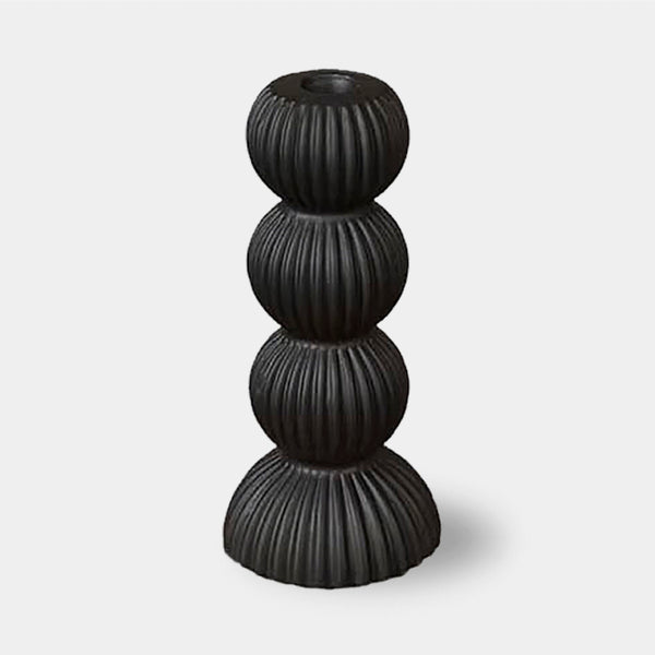 Matte Ceramic Ribbed Candle Holders - Black & White - Small & Large