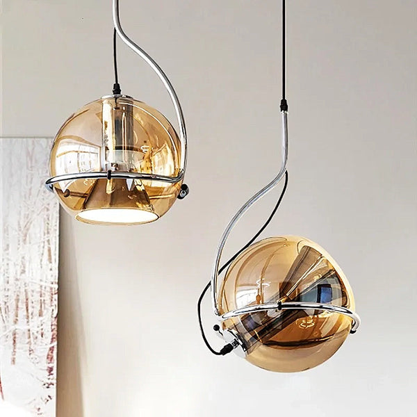Retro Lunar Glass and Chrome Pendant Light