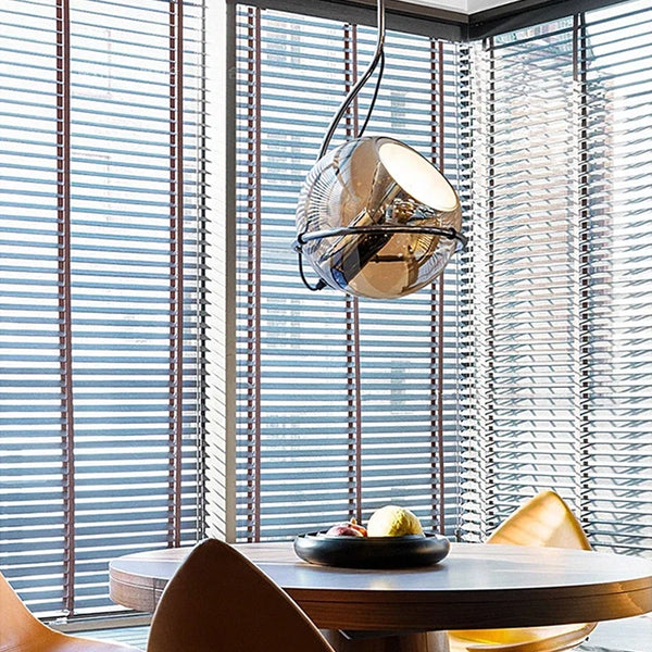 Retro Lunar Glass and Chrome Pendant Light