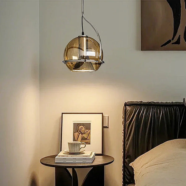 Retro Lunar Glass and Chrome Pendant Light